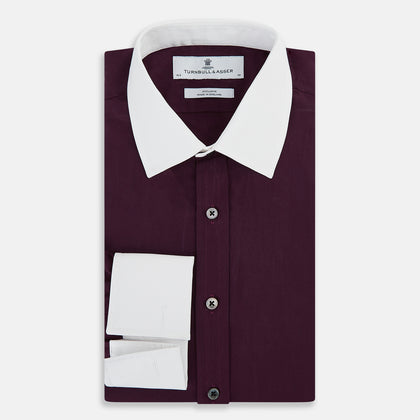 Dark Burgundy Pinstripe Shirt With Contrast Collar & Cuffs Image 4