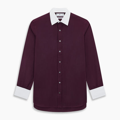 Dark Burgundy Pinstripe Shirt With Contrast Collar & Cuffs Image 6