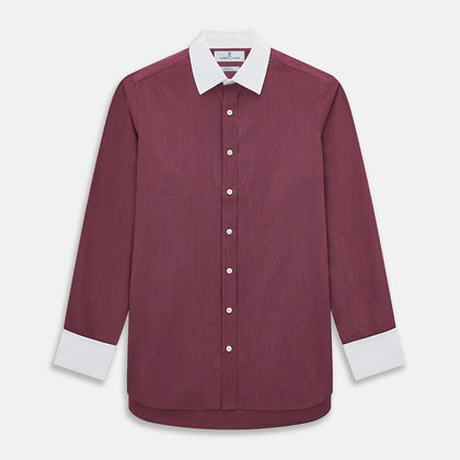 Wine Pinstripe Shirt With Contrast Collar & Cuffs