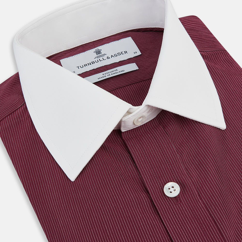 Wine Pinstripe Shirt With Contrast Collar & Cuffs 19