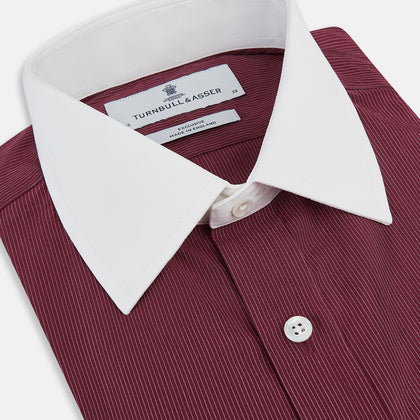 Wine Pinstripe Shirt With Contrast Collar & Cuffs Image 1