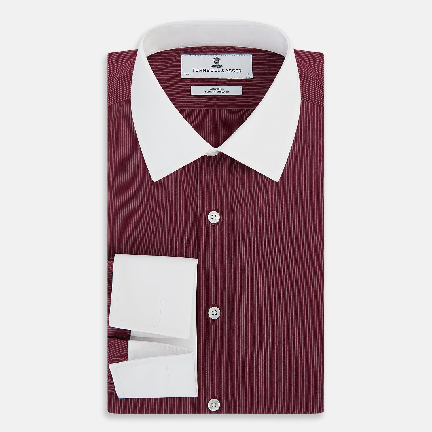 View 5 of product Wine Pinstripe Shirt With Contrast Collar & Cuffs 19