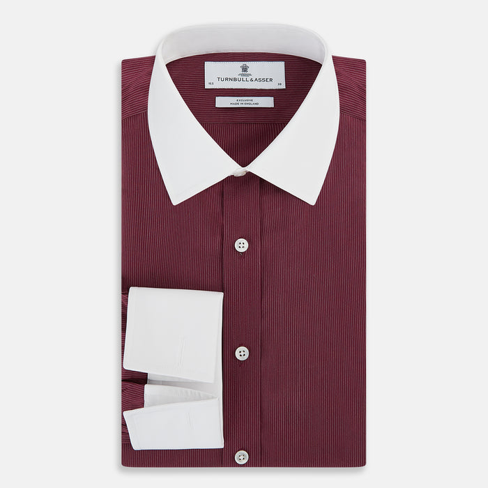 Wine Pinstripe Shirt With Contrast Collar & Cuffs Image 4