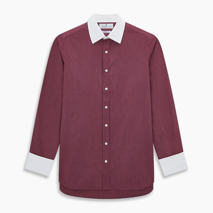 Wine Pinstripe Shirt With Contrast Collar & Cuffs Image 6