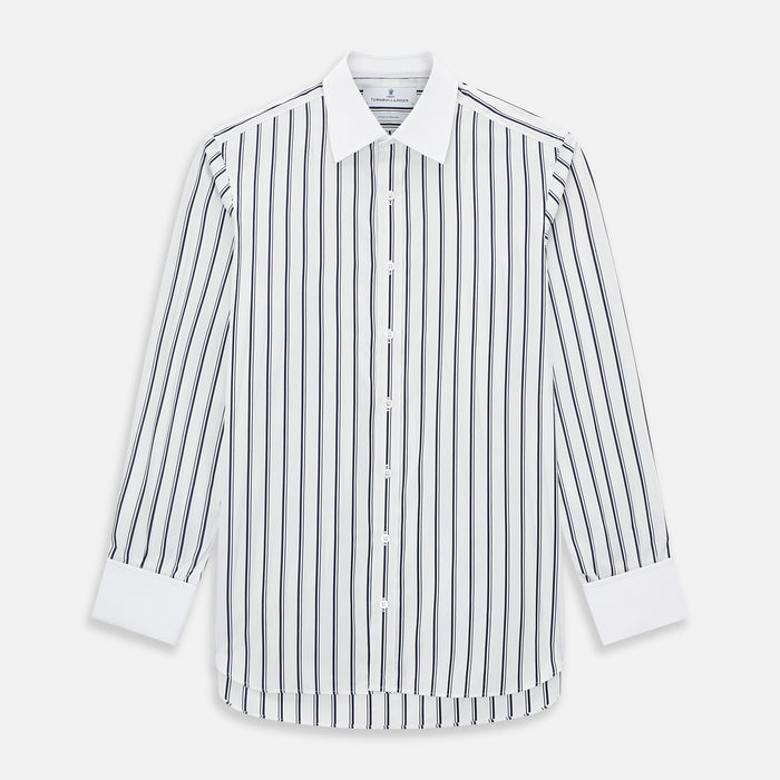 Track Stripe Navy Classic Contrast Collar Regular Fit Shirt in Cotton