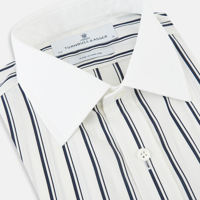 Track Stripe Navy Classic Contrast Collar Regular Fit Shirt in Cotton Image 1