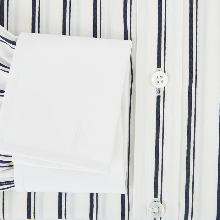 Track Stripe Navy Classic Contrast Collar Regular Fit Shirt in Cotton Image 3
