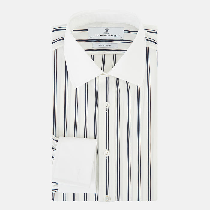 Track Stripe Navy Classic Contrast Collar Regular Fit Shirt in Cotton Image 4