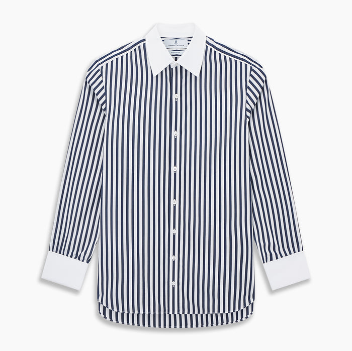 Regency Stripe Navy Classic Contrast Collar Regular Fit Shirt in Cotton Image 6
