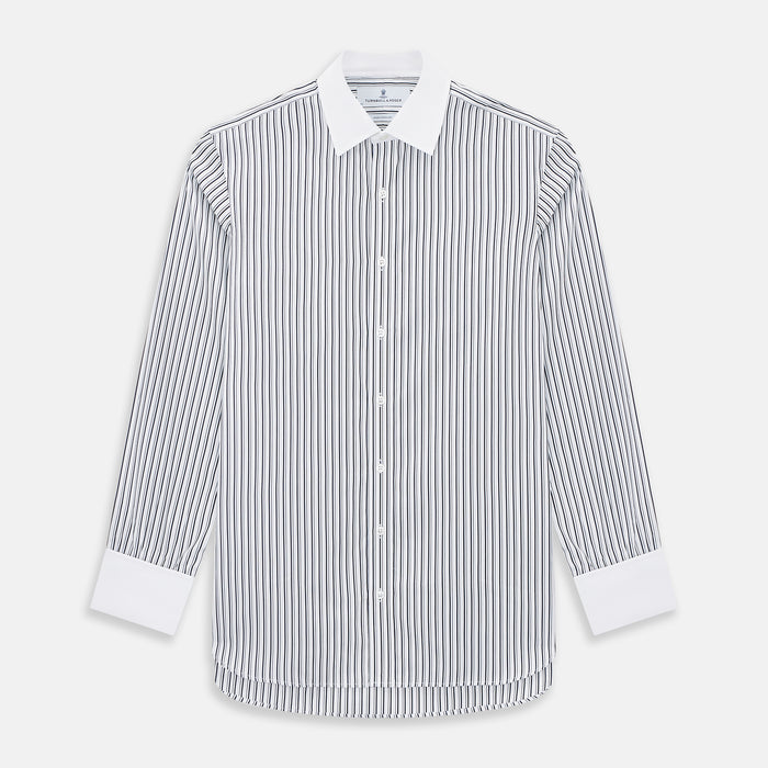 Fancy Stripe Navy Classic Contrast Collar Regular Fit Shirt in Cotton