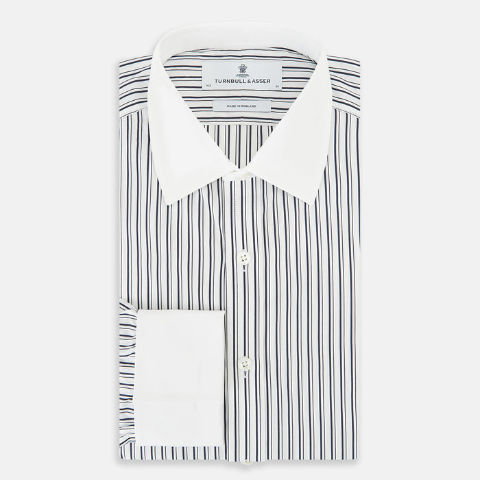 Fancy Stripe Navy Classic Contrast Collar Regular Fit Shirt in Cotton Image 4
