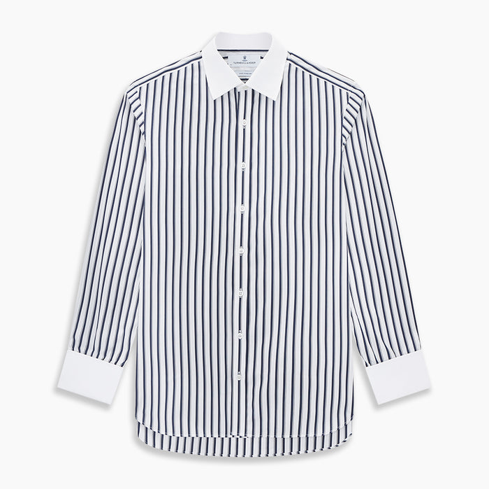 Shadow Stripe Navy Classic Contrast Collar Regular Fit Shirt in Cotton Image 6