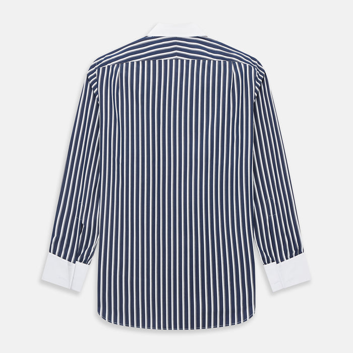 Double Stripe White Classic Contrast Collar Regular Fit Shirt in Cotton Image 2