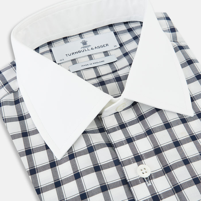 Tattersall Check Navy Classic Contrast Collar Regular Fit Shirt in Cotton Image 1