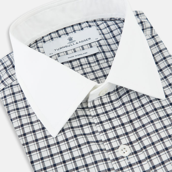 Gingham Check Navy Classic Contrast Collar Regular Fit Shirt in Cotton Image 1