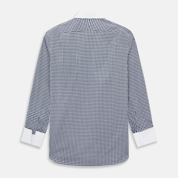 Gingham Check Navy Classic Contrast Collar Regular Fit Shirt in Cotton Image 2