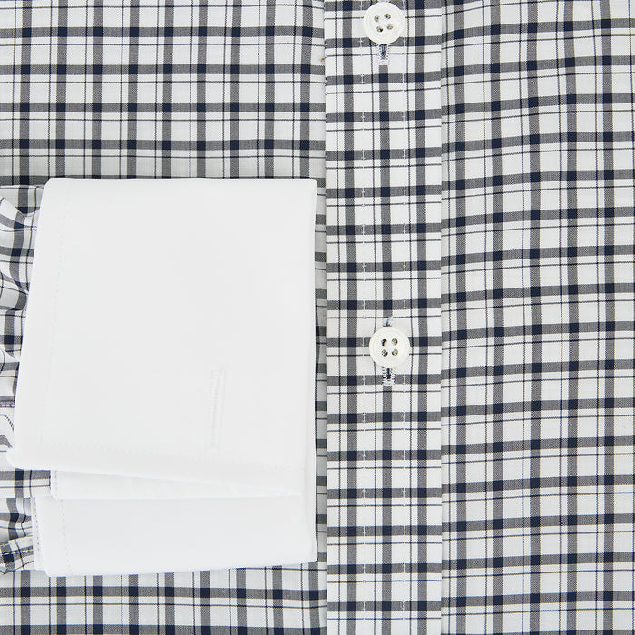 Double-Track Check Navy Classic Contrast Collar Regular Fit Shirt in Cotton Image 3