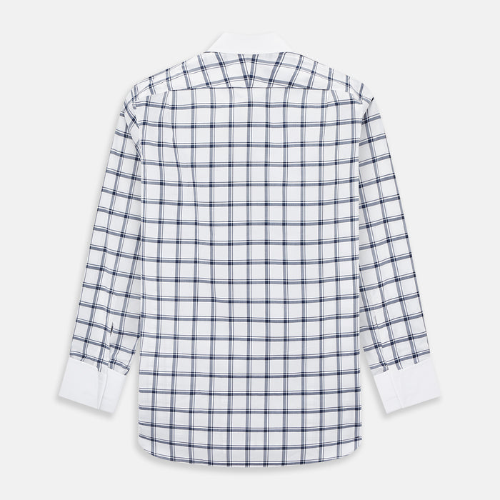 Windowpane Check Navy Classic Contrast Collar Regular Fit Shirt in Cotton Image 2