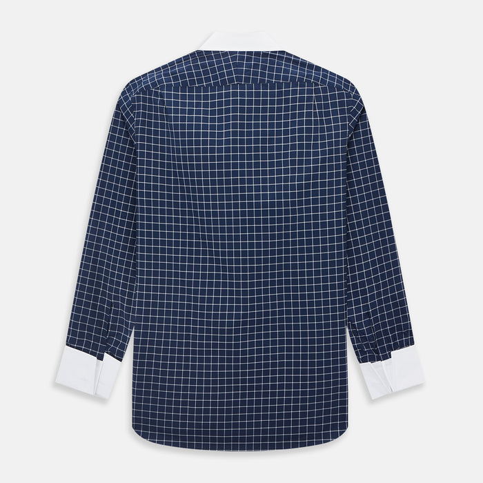 Reverse Graph Check Navy Classic Contrast Collar Regular Fit Shirt in Cotton Image 2