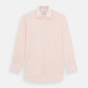 View 1 of product The Turnbull & Asser Pale Pink Cotton Cashmere Chelsea Shirt features long sleeves, a chest pocket, spread collar, and buttoned cuffs. Crafted from a luxurious cotton-cashmere blend, it's shown laid flat on a white background.