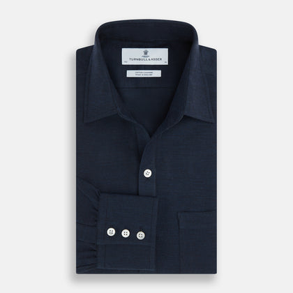 Navy Cotton Cashmere Chelsea Shirt Image 3