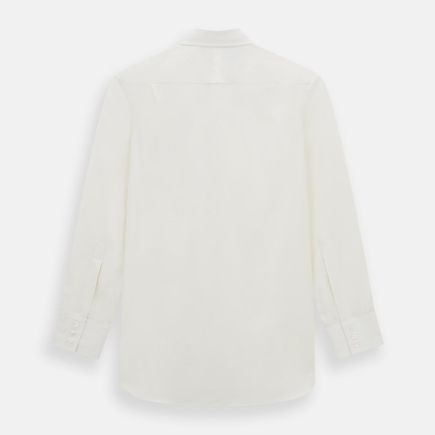 View 3 of product The Turnbull & Asser Cream Silk Chelsea Shirt is an elegant white long-sleeve, button-up silk shirt with a single chest pocket, shown against a plain white background.