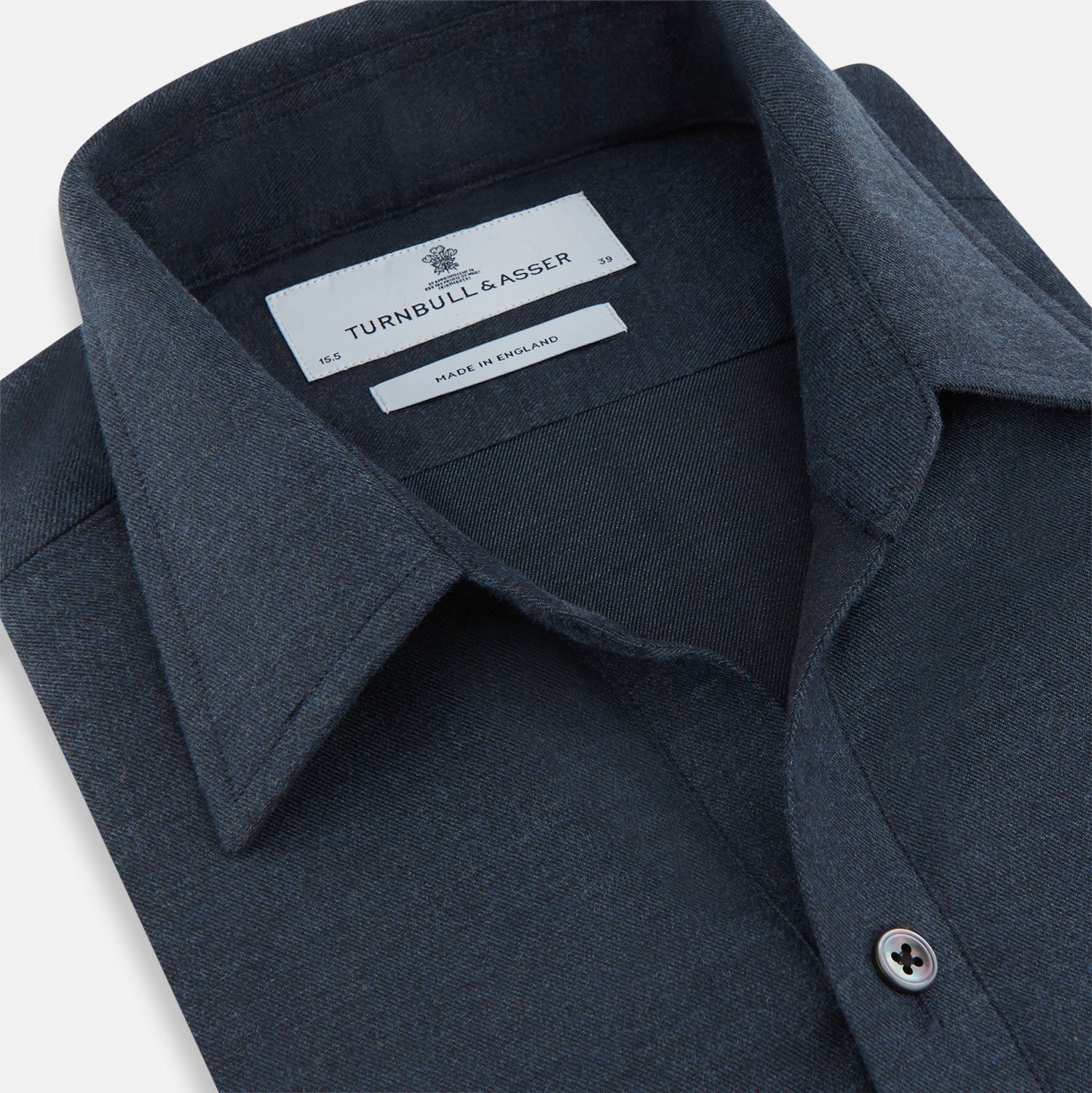 View 2 of product The Navy Chelsea Shirt by Turnbull & Asser is a long-sleeve, button-down flannel with a chest pocket, shown flat on a white background for a classic smart-casual style.