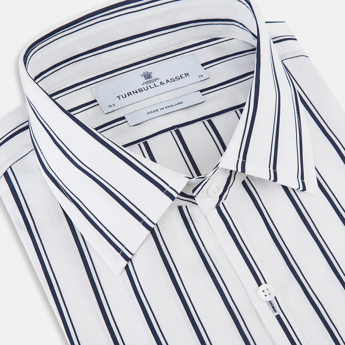 NAVY STRIPED COTTON WESTMINSTER SHIRT Image 1