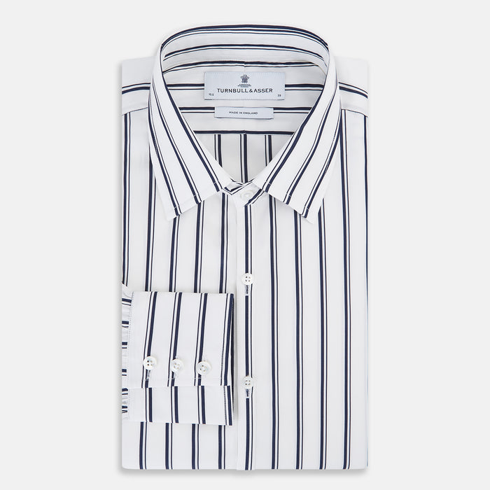 NAVY STRIPED COTTON WESTMINSTER SHIRT Image 4