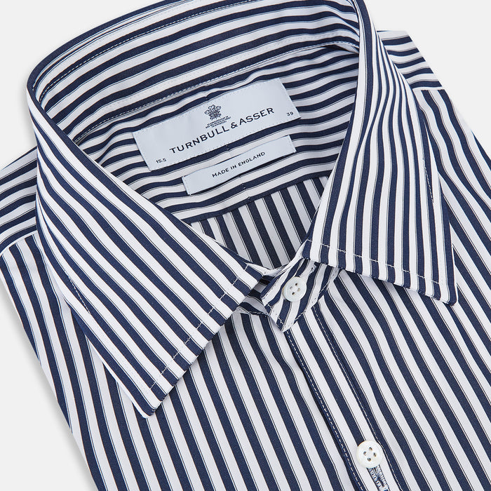 Westminster Double Striped Navy and White Regular Fit Shirt in Cotton Image 1