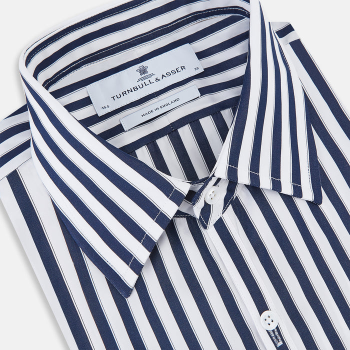 Westminster Bold Double Striped Navy on White Regular Fit Shirt in Cotton Image 1