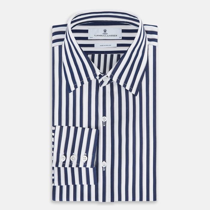 Westminster Bold Double Striped Navy on White Regular Fit Shirt in Cotton Image 3