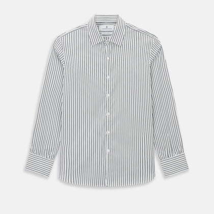 Navy Stripe on White Westminster Shirt with Closed Collar and 3-Button Cuffs