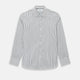 Laid flat on a white background, the Turnbull & Asser UK Westminster White Regular Fit Shirt in Cotton features vertical black and white stripes, a classic collar, buttoned cuffs, and a button-up front—an elegant wardrobe essential that offers timeless style for everyday wear.