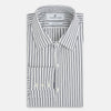 View 5 of product Laid flat on a white background, the Turnbull & Asser UK Westminster White Regular Fit Shirt in Cotton features vertical black and white stripes, a classic collar, buttoned cuffs, and a button-up front—an elegant wardrobe essential that offers timeless style for everyday wear.