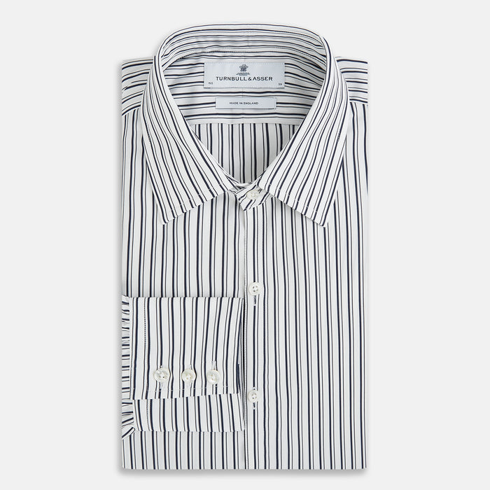Westminster Fine Double Striped Navy on White Regular Fit Shirt in Cotton Image 3