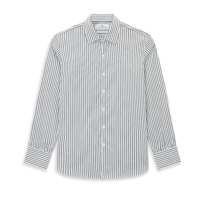 Westminster Fine Double Striped Navy on White Regular Fit Shirt in Cotton Image 8