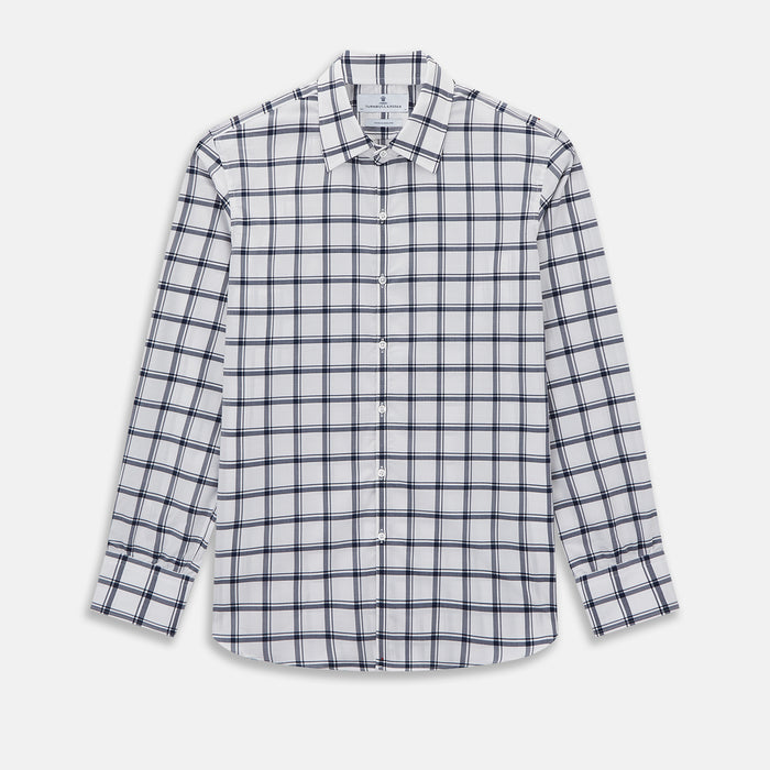 Westminster Bold Checked Navy on White Regular Fit Shirt in Cotton