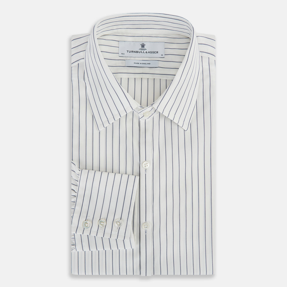 Navy Double Pencil Stripe Westminster Shirt 18.5