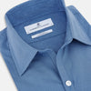 View 2 of product A Colony Blue Pin Check Windsor Shirt by Turnbull & Asser UK, featuring long sleeves, white buttons, a classic Turnbull collar, and buttoned cuffs—expertly crafted in Britain and displayed flat on a white background.