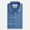 View 5 of product A Colony Blue Pin Check Windsor Shirt by Turnbull & Asser UK, featuring long sleeves, white buttons, a classic Turnbull collar, and buttoned cuffs—expertly crafted in Britain and displayed flat on a white background.