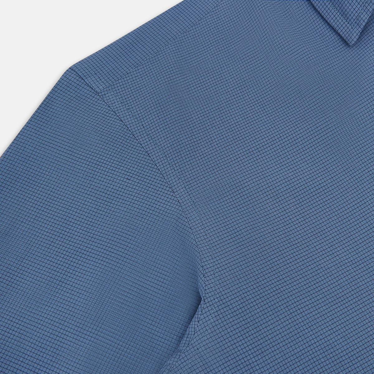 View 6 of product Steel Grey Pin Check Windsor Shirt in steel grey with a small grid pattern, a spread collar, and barrel cuffs.
