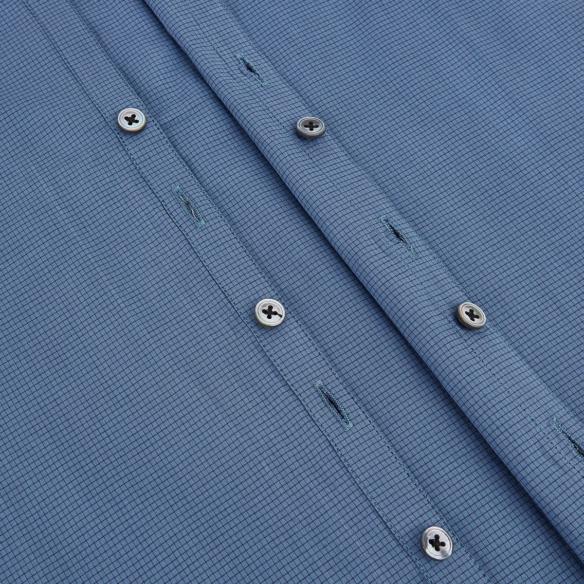 View 7 of product Steel Grey Pin Check Windsor Shirt in steel grey with a small grid pattern, a spread collar, and barrel cuffs.