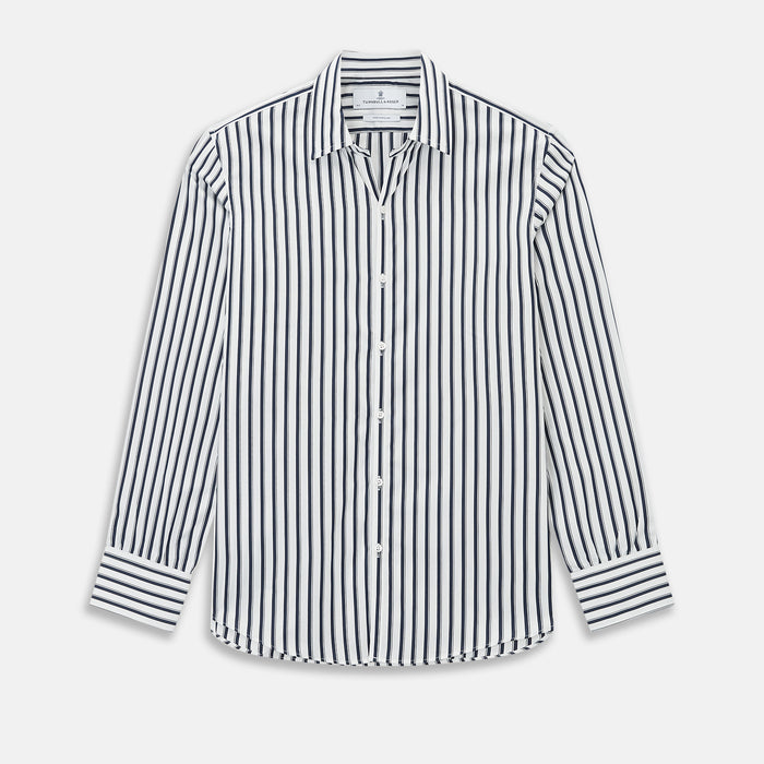 Windsor Double Striped Navy on White Regular Fit Shirt in Cotton Image 8
