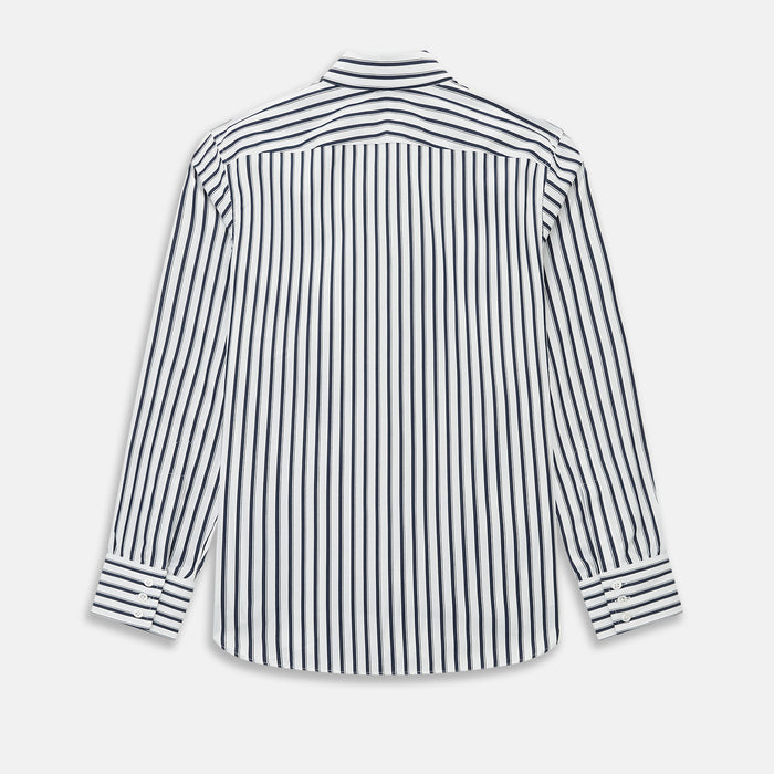 Windsor Double Striped Navy on White Regular Fit Shirt in Cotton Image 7