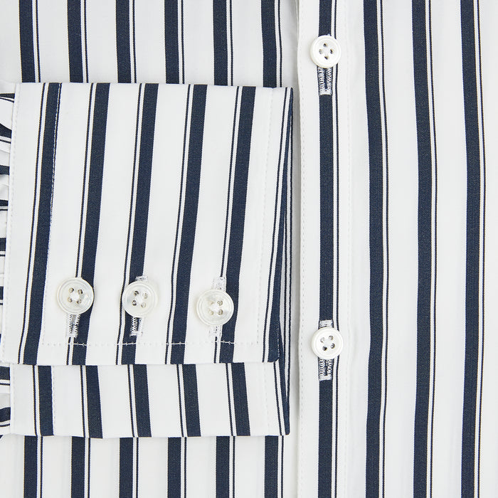 Windsor Double Striped Navy on White Regular Fit Shirt in Cotton Image 3