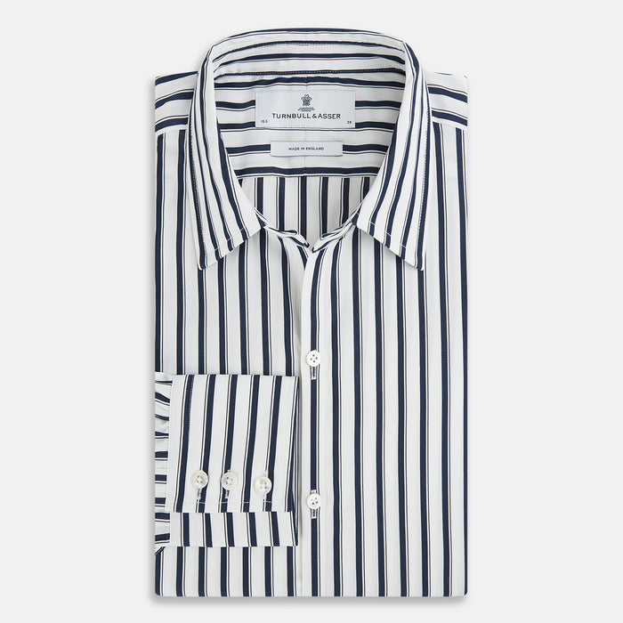 Windsor Double Striped Navy on White Regular Fit Shirt in Cotton Image 2