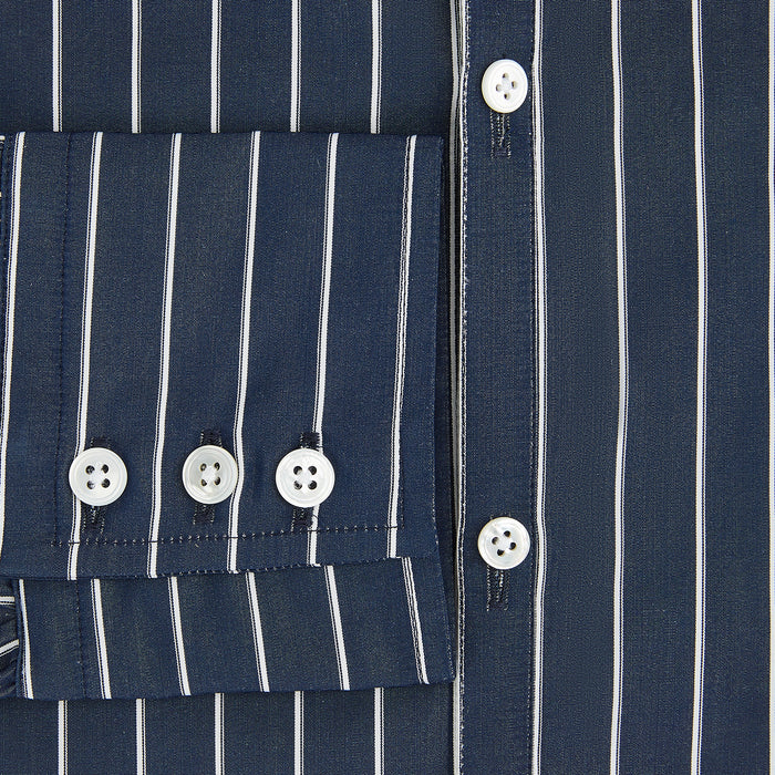 Windsor Double Striped White on Navy Regular Fit Shirt in Cotton Image 2