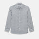 A Chequered Navy on White Windsor Regular Fit Shirt in Cotton by Turnbull & Asser UK, featuring long sleeves, a classic collar, buttoned cuffs, and a navy and white windowpane check pattern, displayed on a white background.