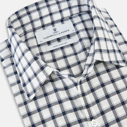 Chequered Navy on White Windsor Regular Fit Shirt in Cotton Image 1